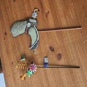 Metal Garden Ornaments Hummingbirds 13.5" & Cowboy Boot 16.5" NWT